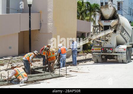 Miami Beach Florida,Ocean Drive,road,renovation,capital improvements,under new construction site building builder,cement mixer truck,pouring concrete,