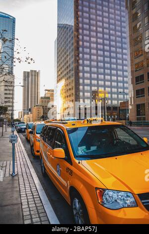 Los Angeles/ USA - December 18, 2017 Downtown Los Angeles modern architecture, street view, traffic, taxi cab Stock Photo