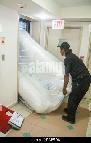 Miami Beach Florida,Macy's department store furniture delivery,sofa recliner,Asian Asians ethnic immigrant immigrants minority,man men male adult adul Stock Photo