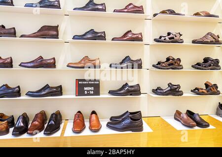 Miami Florida,Aventura mall,display case sale,Ecco,shoes,footwear,man's,man's,men's,luxury,FL110825080 Stock Photo