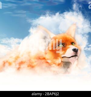 Abstract 3d illustration of a painting of a fox in a sleeping in heaven Stock Photo