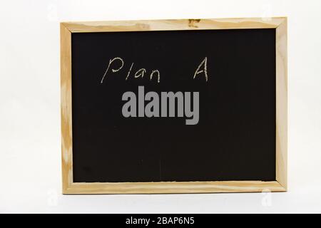 Small blackboard with the term Plan A written on it isolated on a clear background image in horizontal format with copy space Stock Photo