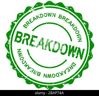Grunge green breakdown word round rubber seal stamp on white background Stock Vector