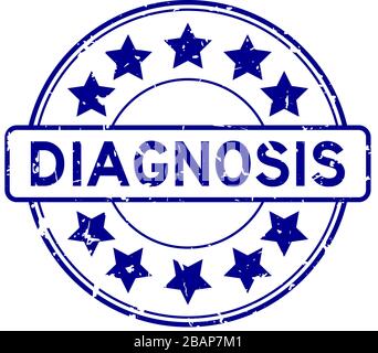 Grunge blue diagnosis word with star icon round rubber seal stamp on white background Stock Vector