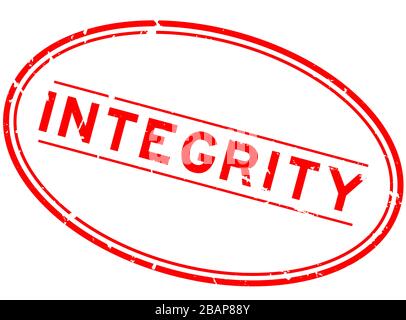 Grunge red integrity word oval rubber seal stamp on white background Stock Vector