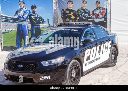 Miami Beach Florida,Lummus Park,NASCAR Championship Drive,event,race fan festival,police car cars,Ford Interceptor,drivers,stock,visitors travel trave Stock Photo