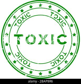 Grunge green toxic word round rubber seal stamp on white background Stock Vector