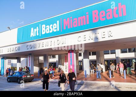 Miami Beach Florida,Miami Beach Convention Center,Centre,Art Basel,annual,fair,galleries,artwork,entrance,front,sign,outside exterior,front,entrance,w