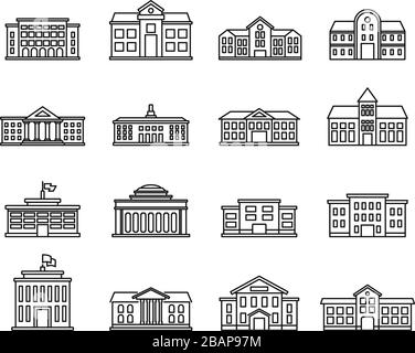 University campus icons set. Outline set of university campus vector icons for web design isolated on white background Stock Vector
