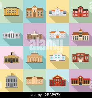 University icons set. Flat set of university vector icons for web design Stock Vector