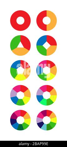 set of colored pie charts for 1,2,3,4,5,6,7,8,9,10 steps or sections to illustrate a business plan, infographic, reporting. Simple design, stock vecto Stock Vector