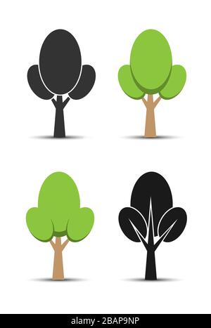 Set of vector options tree icons. Flat simple design for decoration of the theme of nature and a healthy lifestyle. Stock Vector