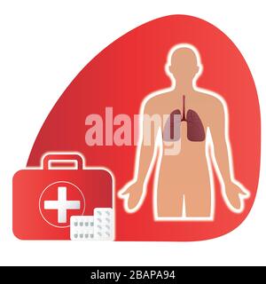 Medical pills sign. Medical landing page website illustration vector flat design. Tuberculosis vector. Detailed diagnosis. Diagram with latent Stock Vector