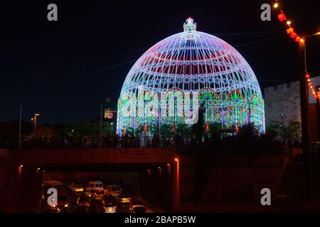 The lit Cupola in Jerusalem Festival of Light -Culture of Israel Stock Photo