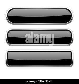 Black glass buttons with metal frame Stock Vector