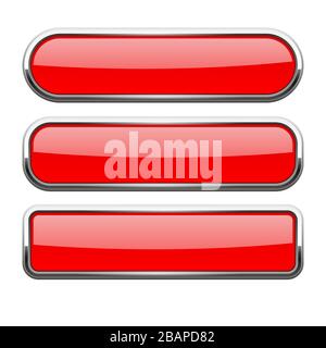 Red glass buttons with metal frame Stock Vector