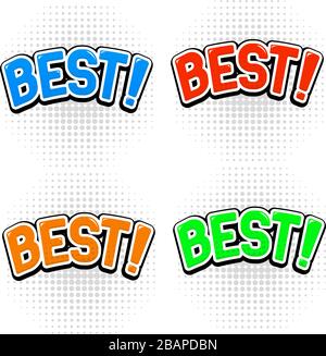 BEST signs in comic book style. Colored set Stock Vector