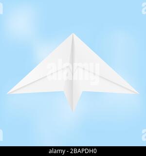 Paper airplane. Folded glider in blue sky Stock Vector