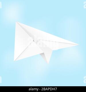 Paper airplane. Folded glider in blue sky Stock Vector