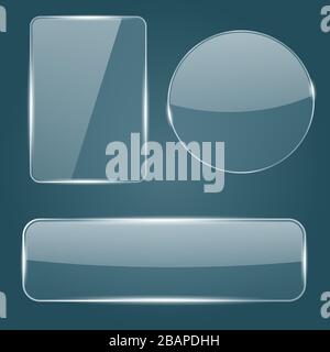 Glass transparent plates on dark background Stock Vector