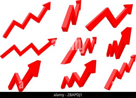 Financial indication arrows. Up red shiny 3d graph Stock Vector