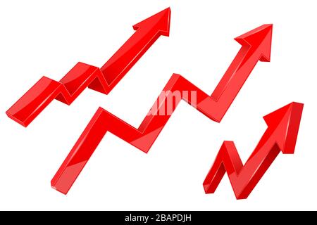 Financial indication arrows. Up red shiny 3d graph Stock Vector