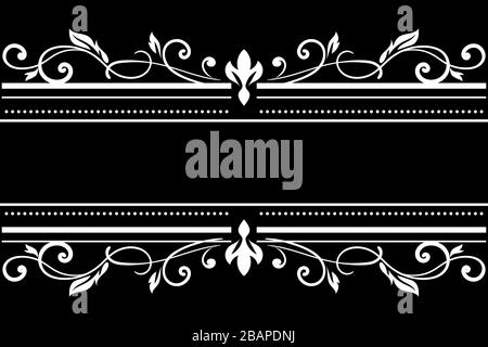 Text floral decorations. Symmetric typographic elements on black background Stock Vector