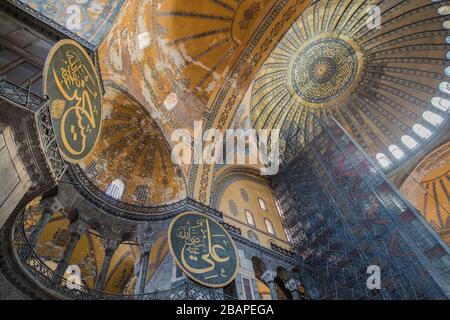 Inside the historical architecture of greatest basilica of Istanbul: Hagia Sophia. Stock Photo