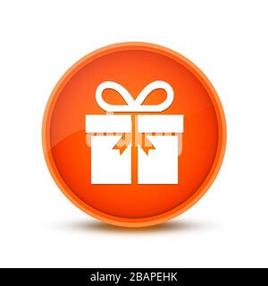 Gift icon isolated on orange round button abstract button abstract illustration Stock Photo