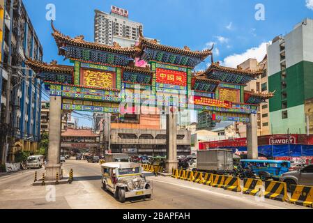 Manila, Philippines - April 8, 2019: the largest chinatown arch of the world in manila, which was inaugurated on June 23, 2015. Stock Photo