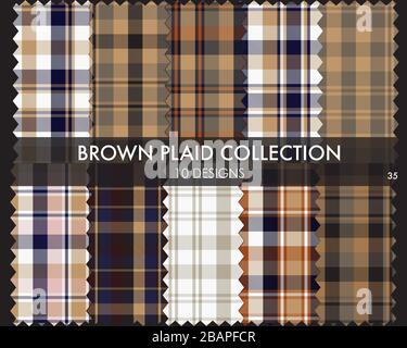 Brown plaid, checkered, tartan seamless pattern collection includes 10 designs suitable for fashion textiles and graphics Stock Vector