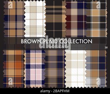 Brown plaid, checkered, tartan seamless pattern collection includes 10 designs suitable for fashion textiles and graphics Stock Vector