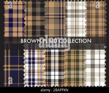 Brown plaid, checkered, tartan seamless pattern collection includes 10 designs suitable for fashion textiles and graphics Stock Vector