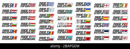 Vector set of European Countries Flags, 44 decorative isolated signs with national state flags and original letters for different words made in , indu Stock Vector