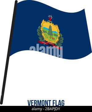 Vermont (U.S. State) Flag Waving Vector Illustration on White Background. Flag of the United States of America. Stock Vector