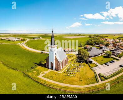 white church Den Hoorn Texel Netherlands, beautiful church in the village Den Hoorn Texel Holland Stock Photo