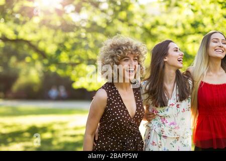 Three Beautiful Young Women Friends Stock Photo