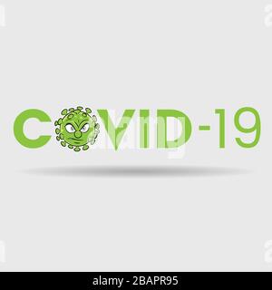 Illustration of Angry Coronavirus over Green Covid-19 Text Stock Vector