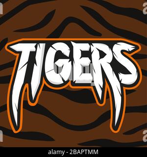 Color Tigers sport team background. Vector vintage illustration. Isolated vector icon. Danger symbol vector illustration. Sport training isolated desi Stock Vector