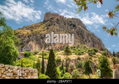 Palamidi fortress castle on hill top in Nafplio or Nafplion, Peloponnese, Greece Stock Photo