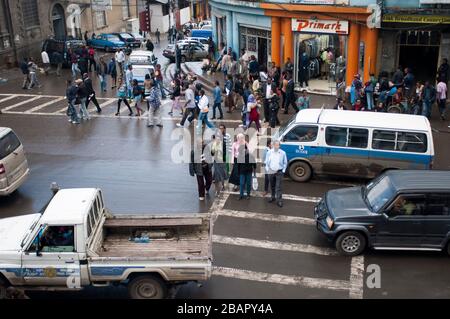 A busy intersection in the city center Addis Ababa, Ethiopia Stock Photo