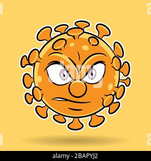 Illustration of Cartoon Angry Orange Coronavirus on an Orange Background Stock Vector