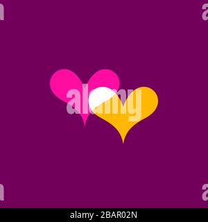 Hearts icon orange and pink on dark purple Stock Vector