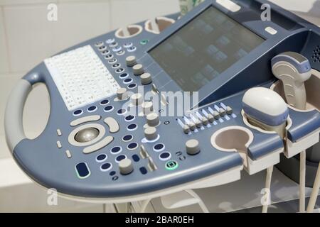 Ultrasound Machine Labels Modern Medical Ultrasonography Control Panel with different Tranducers ...