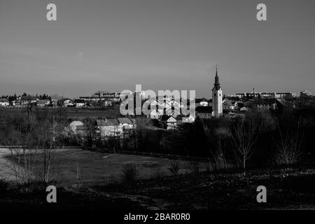 Kranj, Slovenia, March 20, 2020: The city of Kranj, Slovenia, during the coronavirus outbreak nationwide lockdown. Stock Photo