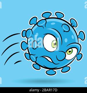 Illustration of Cartoon Attacking Blue Coronavirus on a Blue Background Stock Vector
