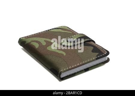 Notepad in military design for everyday notes and notes on a white isolated background Stock Photo