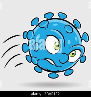 Illustration of Cartoon Attacking Blue Coronavirus Stock Vector
