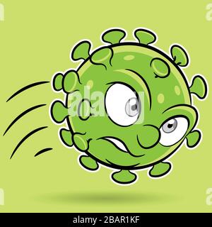 Illustration of Cartoon Attacking Green Coronavirus on a Green Background Stock Vector
