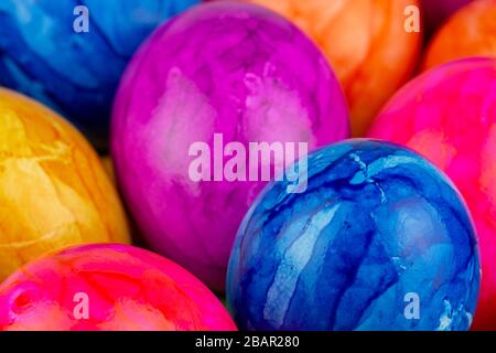 colorful easter eggs closeup selective focus Stock Photo